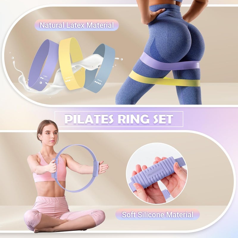 Paleclouds Pilates Essentials Kit for Women, 13.5" Pilates Ring and Ball Set with Resistance Bands for Home Workouts, Portable Pilates Kit with Bag & Training Poster for Full Body Exercise - Image 3